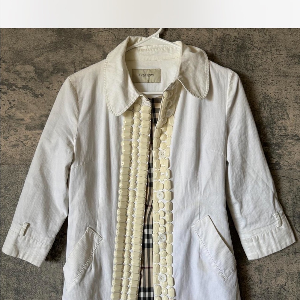 Women's Burberry Coat with Cream Gemstone Accents